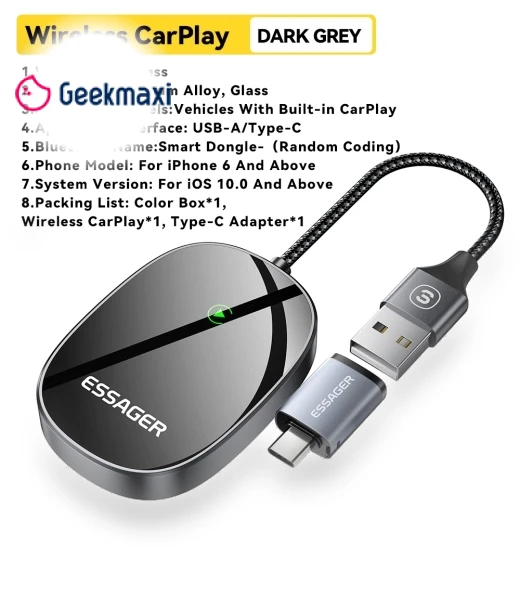 Wired to Wireless CarPlay Adapter — USB, ESSAGER