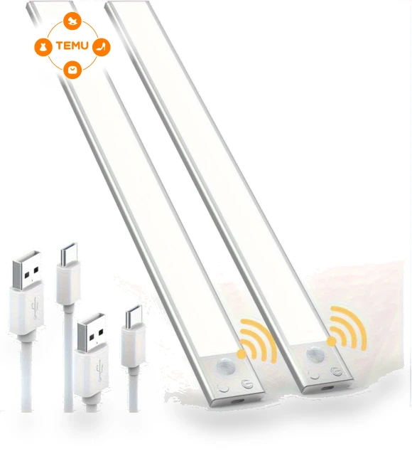 16" LED Under Cabinet Lighting, 65 LEDs, Rechargeable & Magnetic - Dimmable With Motion Sensor — Under-Cabinet Mounts, Superdanny