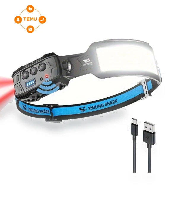 Rechargeable Headlamp with Motion Sensor, 7 White Lights, USB Charging — Headlamps