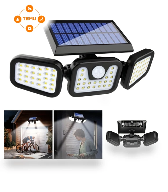 Solar Motion Sensor Outdoor Wall Light with 3 Heads — Outdoor Security & Flood Lighting
