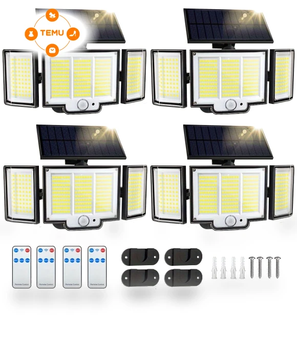 Solar Lights Outdoor, 348 LED Solar Motion Sensor Security Lights, Solar Flood Lights with Remote — Outdoor Security & Flood Lighting
