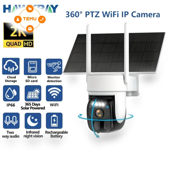 Solar Security Camera Wireless Outdoor, 2k 360° View Pan Tilt, AI Motion Detection — Security Cameras, Hawkray