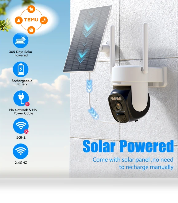 Wireless Outdoor Solar Pet Camera, 2k 360 Panoramic Tilt Low-power Wifi Security Camera — Cameras & Monitors