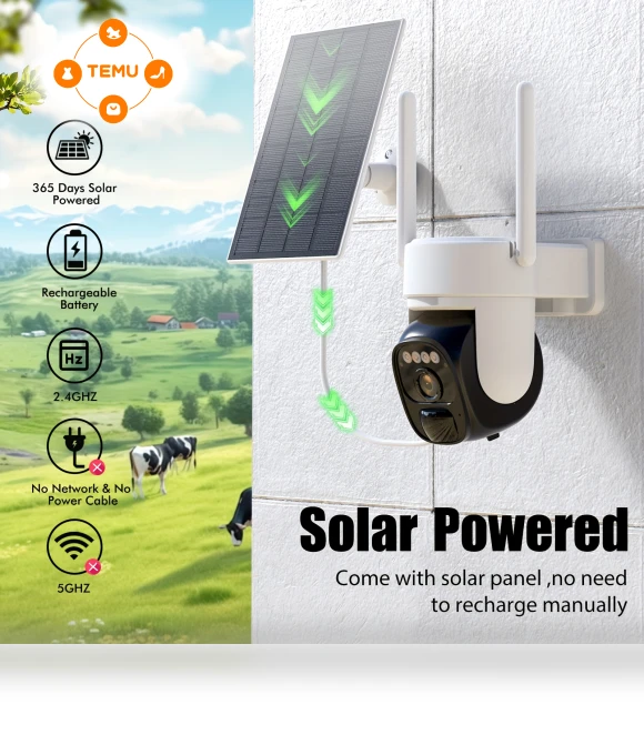 2K 360° Wireless PTZ Surveillance Camera with AI Detection — Security Cameras