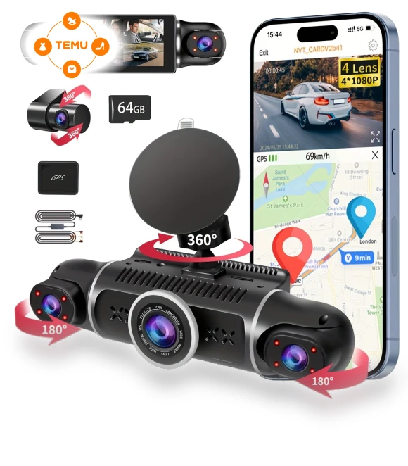 4 Channel 360° Rotatable Dash Camera for Cars with Built-in WiFi — Dashboard Cameras