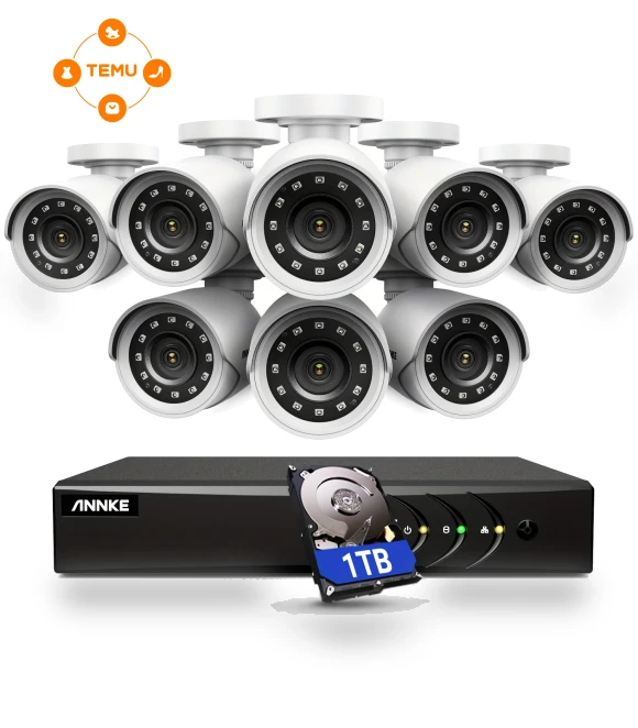 3K Lite Wired Surveillance DVR with AI Detection, 8CH, 1TB HDD, 8x1080p CCTV Cameras — Complete Surveillance Systems, Annke