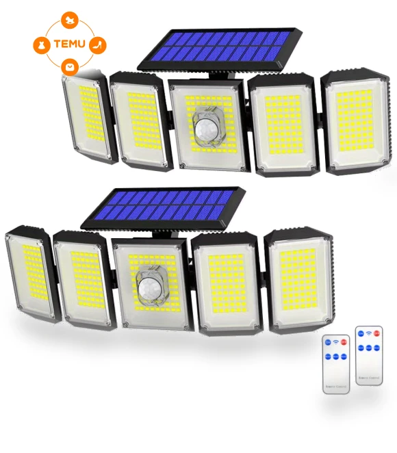 5 Head 300 LED Solar Wall Light with Motion Sensor — Outdoor Security & Flood Lighting