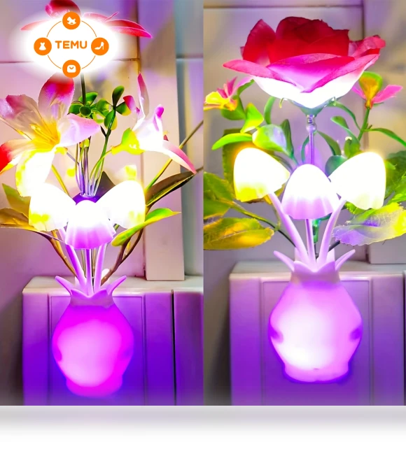 Intelligent Light Control Sensor Night Light - Vase Lily & Mushroom Style — Fiber Optics
