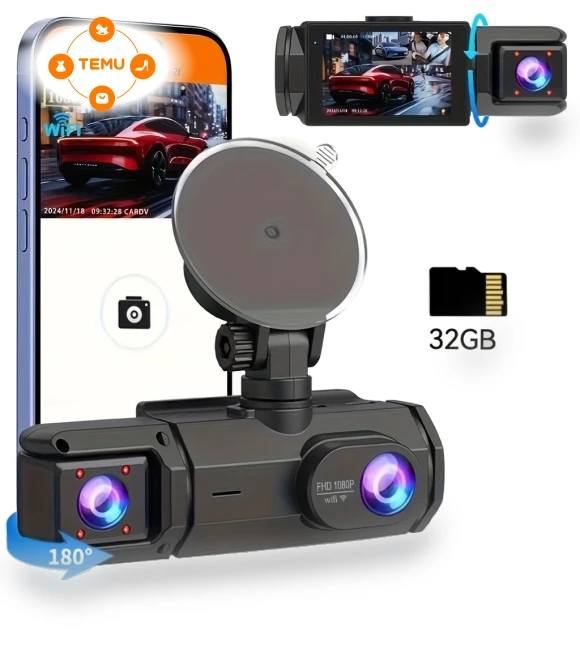 1080p HD WiFi Dash Cam with Front and Rear Lenses — Dashboard Cameras