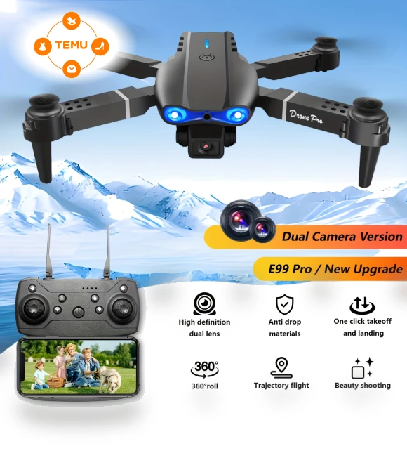 Foldable Drone with Dual Cameras, Remote Control Quadcopter for Beginners — Drones, E99