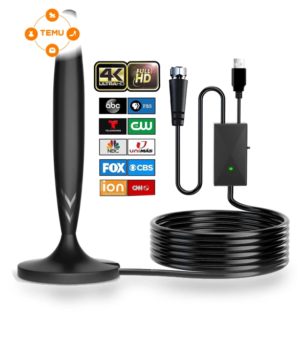 HDTV Antenna with Amplifier - 130 Miles Range, 4K 1080p Support, 18 Ft Coaxial Cable — Antennas