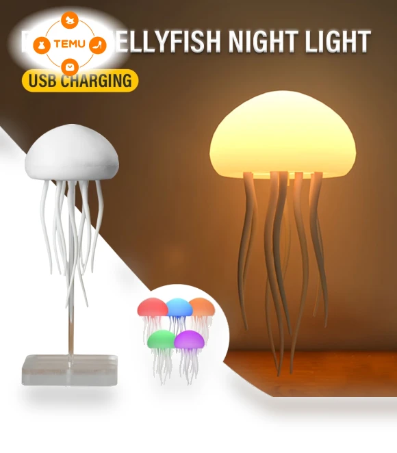 Rechargeable LED Jellyfish Night Light with RGB Gradient & Touch Sensor — Lights