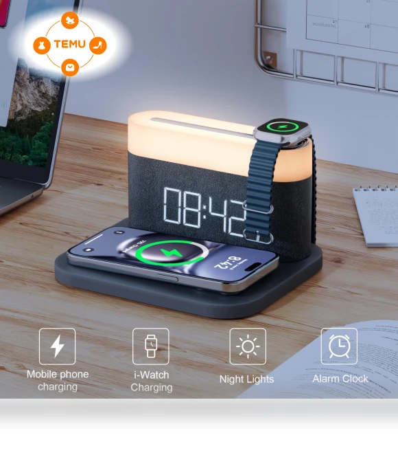 Digital Alarm Clock with LED Night Light and Wireless Charging — Clock Radios