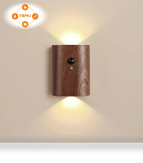 Modern Wooden USB Rechargeable Motion Sensor Wall Light — Wall Lighting