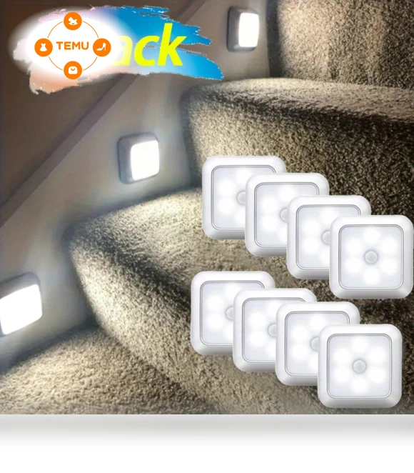 Motion Sensor LED Night Light - Battery-powered for Bedroom, Toilet, Stairs, Hallway — Night Lights