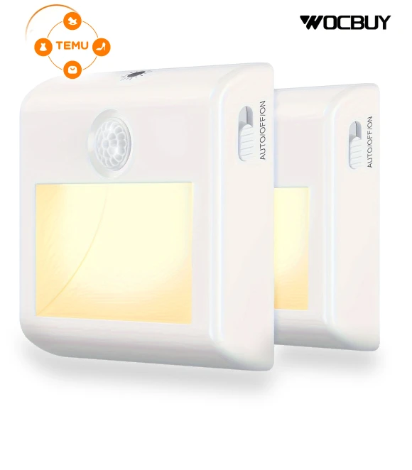 Motion Sensor Night Light, 2 Pack Plug In Wall Dimmable LED Night Lights — Night Lights, Wocbuy