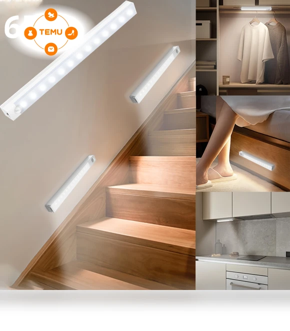 Motion Sensor Closet Light, 6 Pack with Magnetic Strip and USB Charging — Smart Motion Sensors