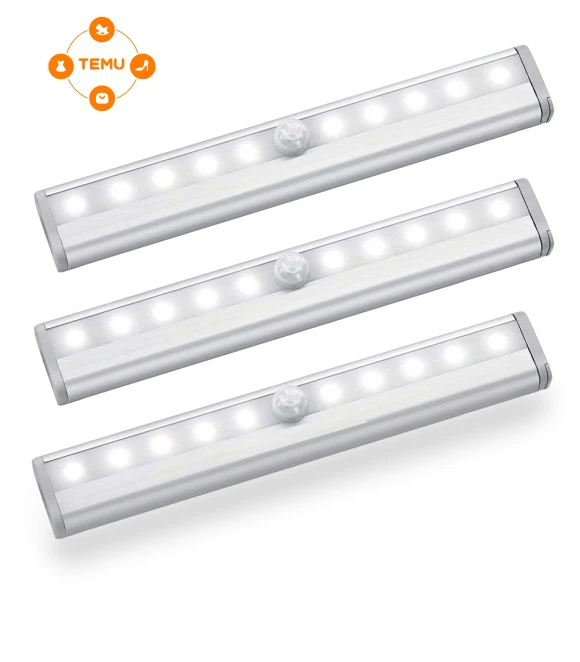 3pcs Under Cabinet Lights, 10 LED Battery Operated Wireless Motion Sensor Light Indoor — Under-Cabinet Lights