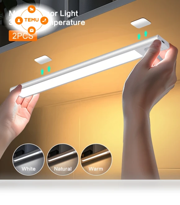 LED Motion Sensor Cabinet Lights, Wireless Rechargeable Under Counter Lighting — Under-Cabinet Lights