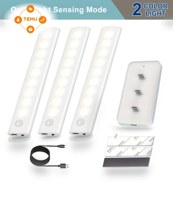 Rechargeable Battery Operated Motion Sensor Under Cabinet Lighting with Charging Station (3 Pack) — Under-Cabinet Mounts