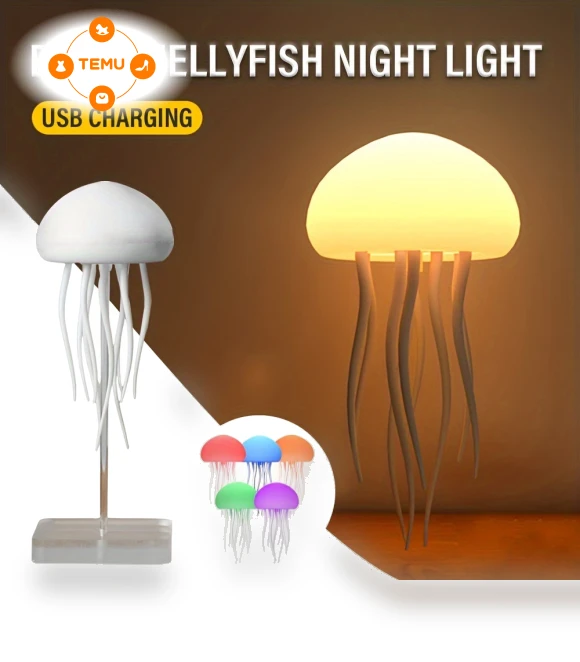 Rechargeable Smart LED Jellyfish Night Light - RGB Gradient, Sound Activated, USB Powered — Book Lights