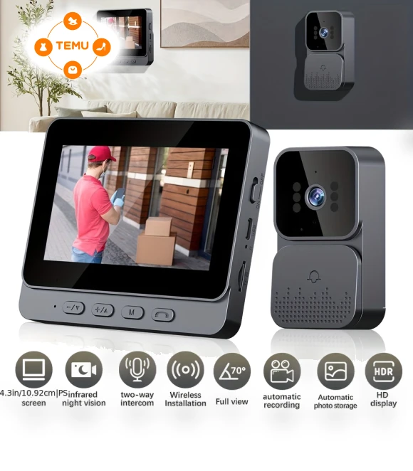 Wireless Smart Doorbell with IPS Screen — Smart Home Security