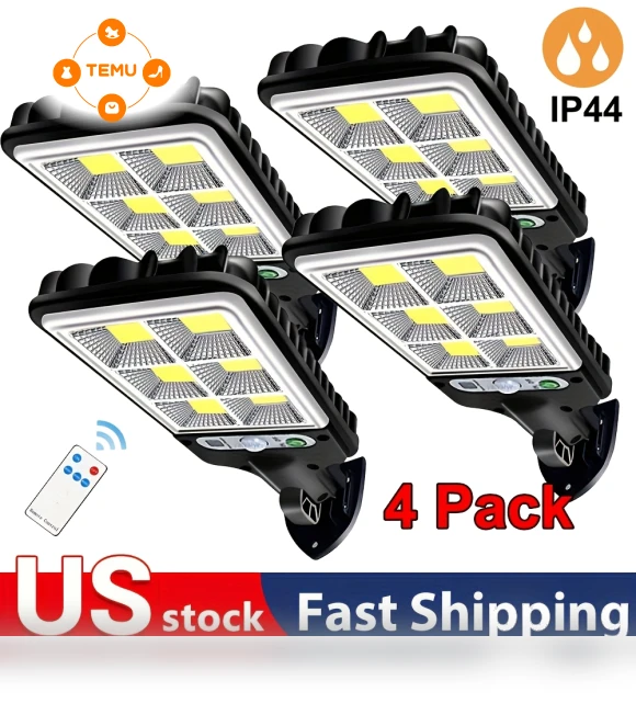 Solar Motion Sensor Lights 4-Pack with Controller — Outdoor Security & Flood Lighting