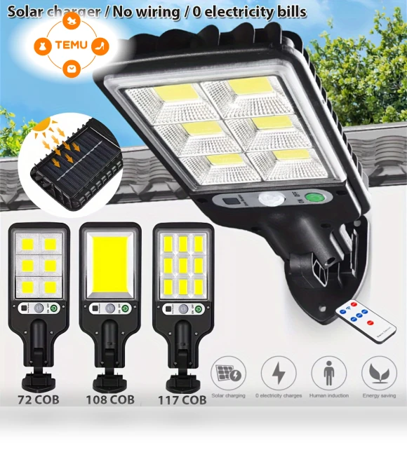 Solar Motion Sensor Security Light, 3 Light, Waterproof, Remote Control for Garden Patio Path — Outdoor Security & Flood Lighting