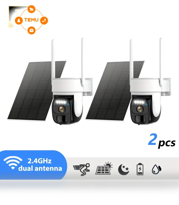 360 Solar Panel 2K FHD WiFi IP Security Camera Wireless Outdoor [2pcs] — Security Cameras