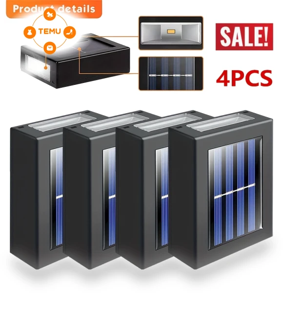 Solar Wall Lights - 4pcs Set with Bright 2LEDs, Soft Light, Motion Sensor, Up and Down Lighting — Outdoor Wall Lighting