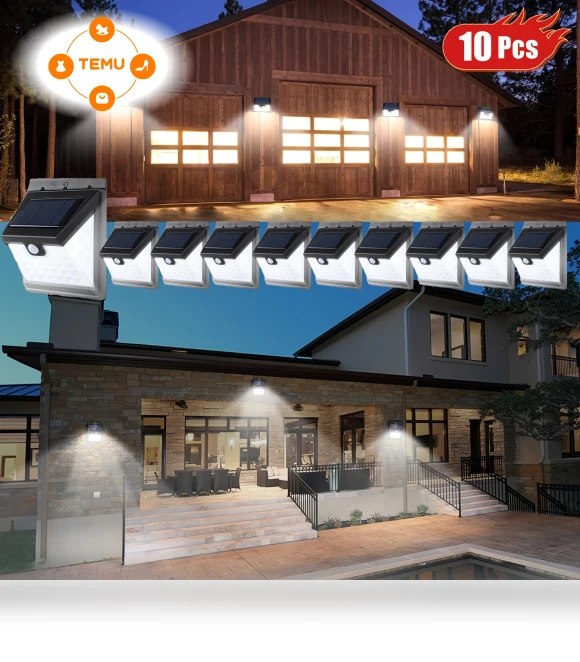 Solar Wall Lights Outdoor, Motion Sensor, Waterproof, 10 Pack — Outdoor Wall Lighting