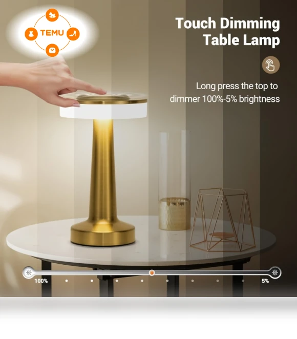 Touch Sensor Rechargeable Table Lamp - 3 Colors Dimmable, Portable Bedside Lamp — Study & Desk Lighting