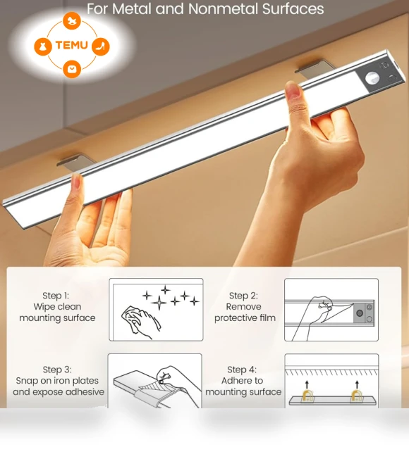 16-inch 65 LED Rechargeable Motion Sensor Under Cabinet Lights, 2 Pack — Under-Cabinet Mounts, Superdanny