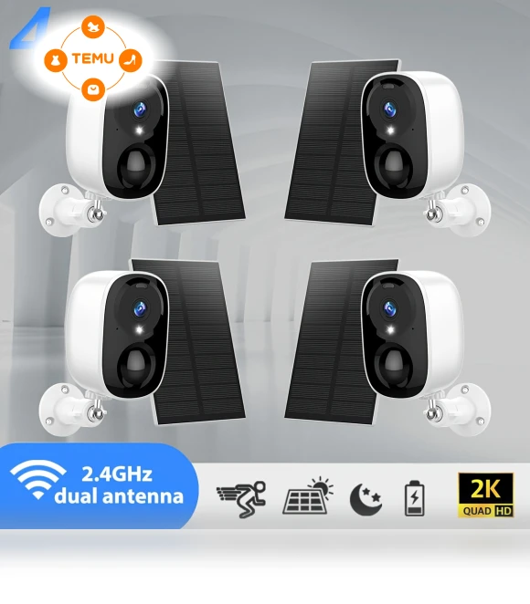 4pcs Wireless Surveillance Camera, 2K Resolution, AI Detection, Spotlight, IP66 — Security Cameras