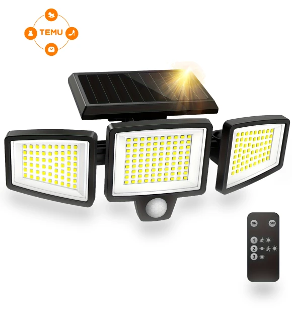 3-head Solar Outdoor Motion Sensor Light with Remote Control — Outdoor Security & Flood Lighting, Iseyyox