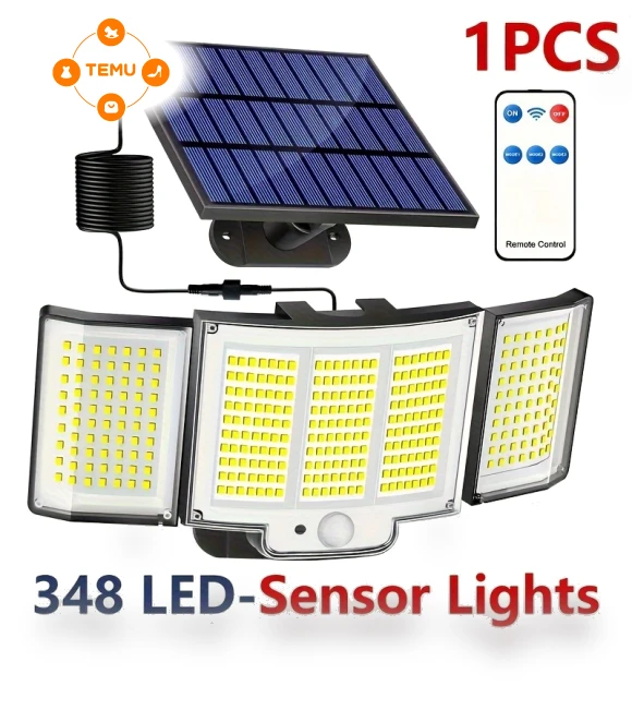 Solar Lights Outdoor, 348 LED Motion Sensor Lights With Remote Control — Outdoor Security & Flood Lighting