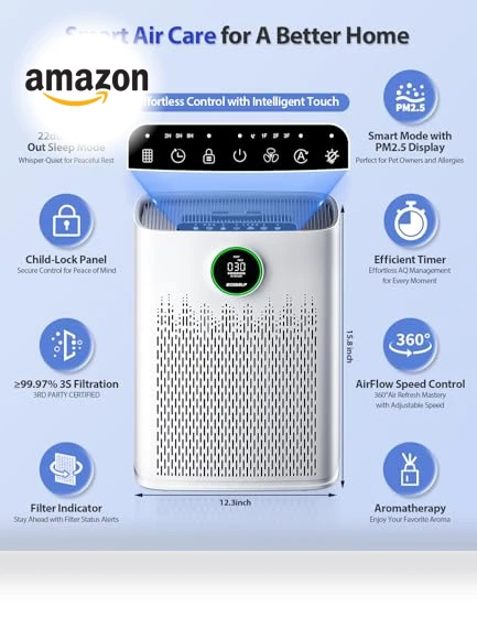 Smart Air Purifier for Large Rooms with PM2.5 Display and Aromatherapy — Electrostatic Air Purifiers, ECOSELF