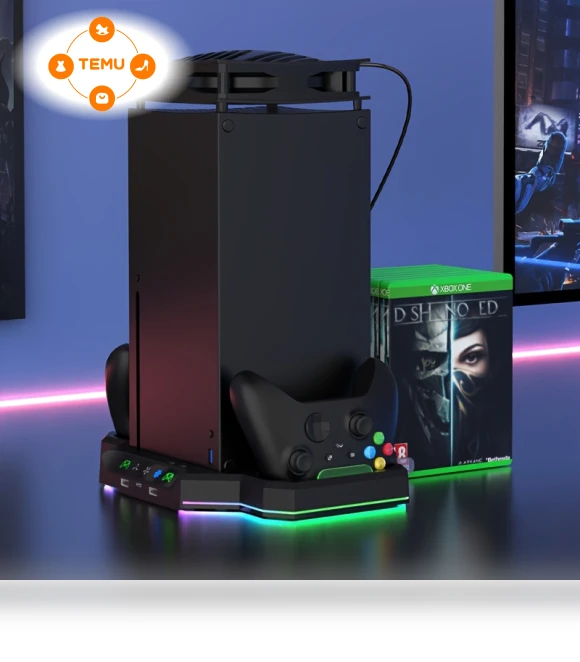 Cooling Stand with Controller Charger and RGB Lighting for Home Game Console — Cooling, & S