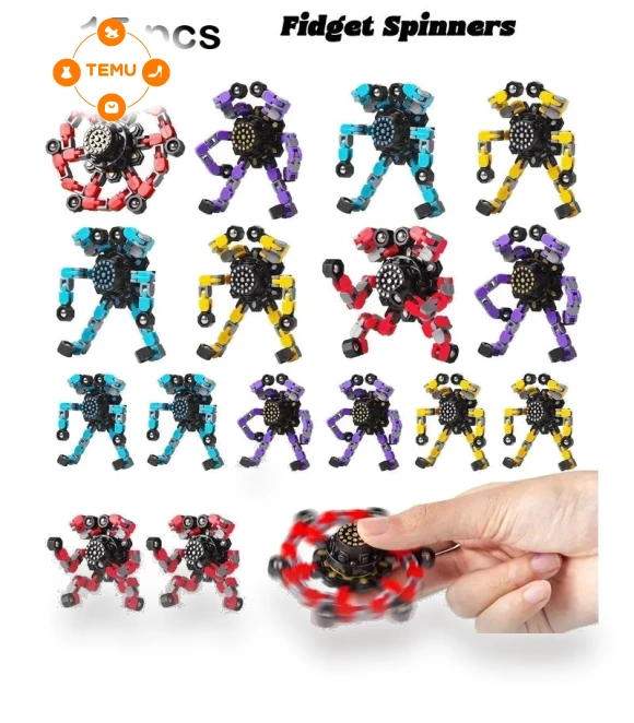 Colorful Deformable Chain Fidget Spinner Robot Toy — Stress Relievers