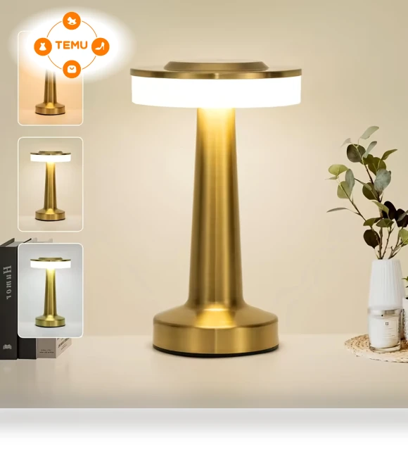 LED Table Lamp with Touch Sensor - Rechargeable, Adjustable Brightness, Portable Night Light — Desk & Table Lighting