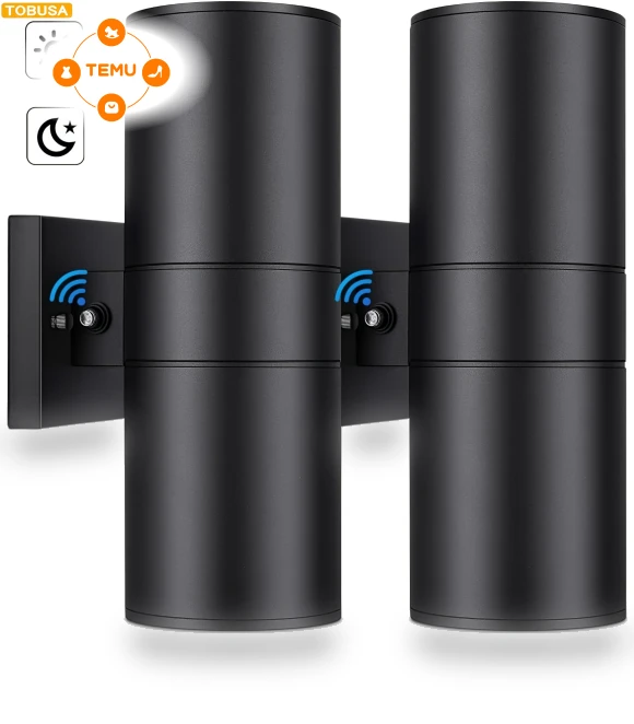Modern Outdoor Wall Light With Sensor, Exterior Light Fixture Wall Mount Anti-rust Cylinder, Up And Down Black Sconces,... — Outdoor Wall Lighting, Tobusa