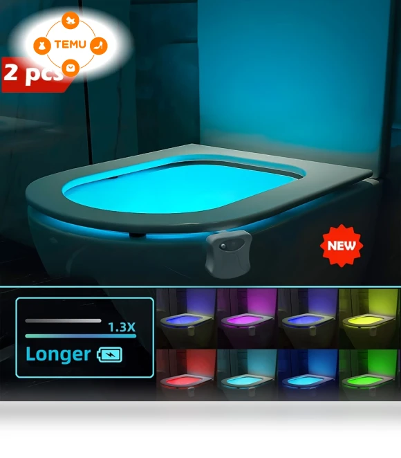 Toilet Light Sensor, 2 Pcs Toilet Bowl Night Light, 16 Colors — Night Lights