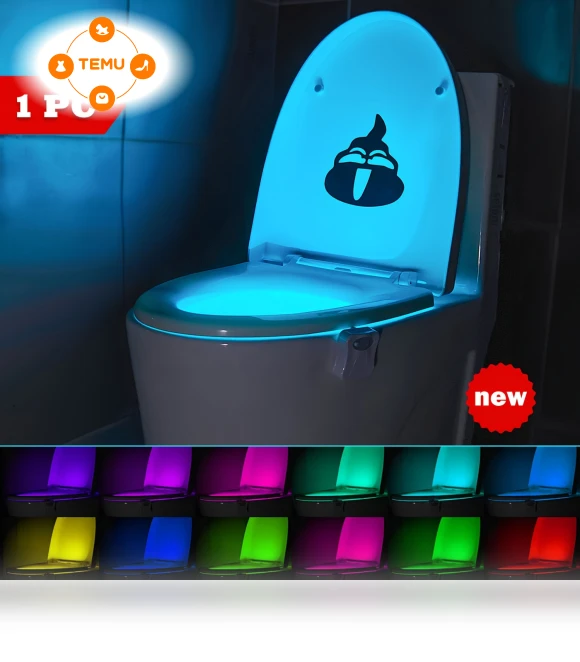 Motion Sensor Toilet Light, 16 Colors, Battery-powered, Wall-mounted Bathroom Night Light — Night Lights, Setonr