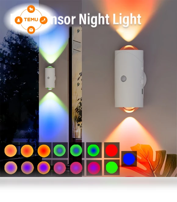 Rechargeable LED Night Light with Motion Sensor, RGB Gradient, Dimmable — Night Lights, Goldencentury