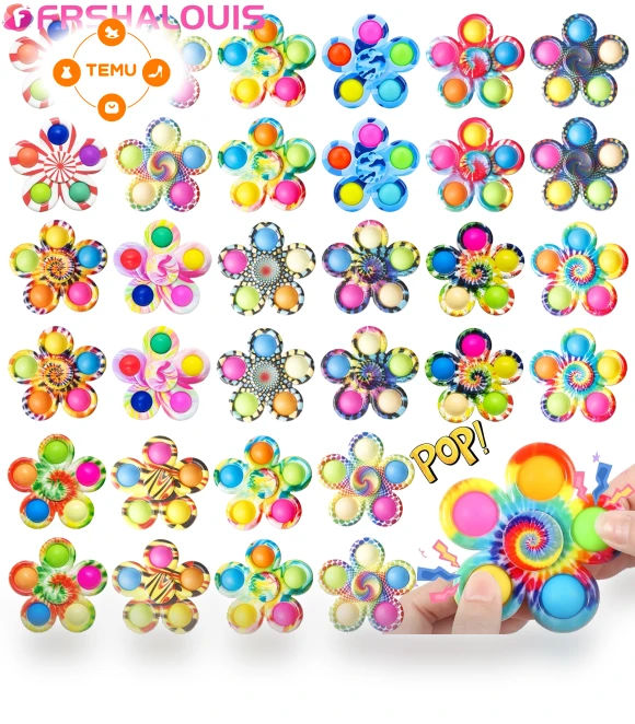 Sensory Fidget Spinner Toys - 32 Pack Press Sensory Fidget Toys Bulk — Stress Relievers, Frshalouis