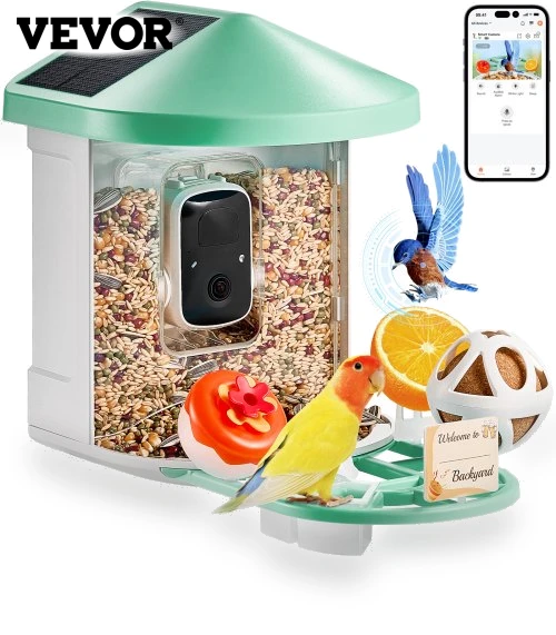 Smart Bird Feeder with Camera 2K HD AI Identify Bird Species Solar-Powered — Outdoor & Wildlife Cameras, VEVOR