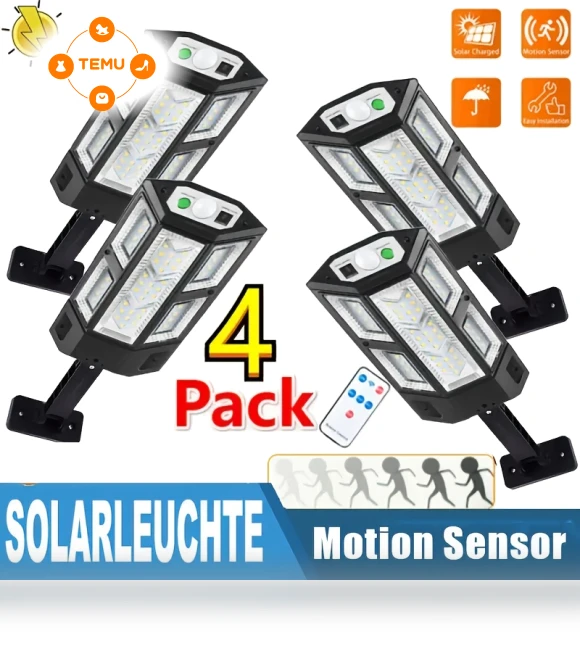 4pack Solar Outdoor Lights Motion Sensor with 43 LED Lamp Beads — Outdoor Security & Flood Lighting