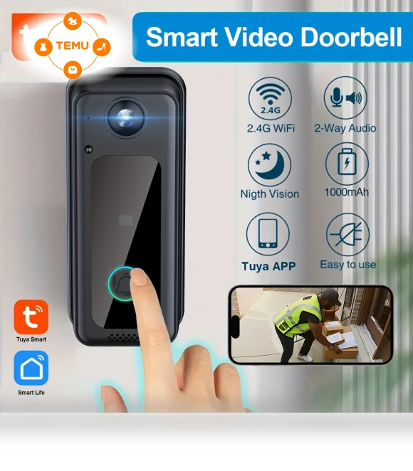 Smart WiFi Video Doorbell with Built-in Battery - Wireless Security Camera — Smart Home Security