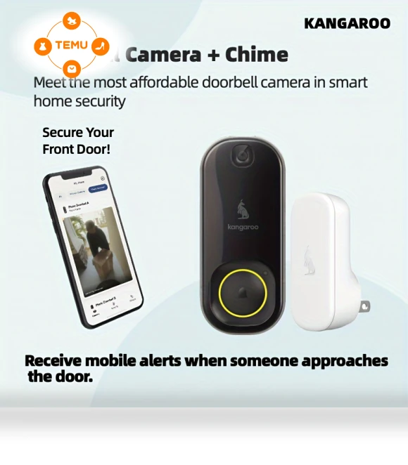 Wireless Camera Doorbell with Chime, HD Security Camera, Night Vision, Motion Sensor — Security Cameras, Kangaroo