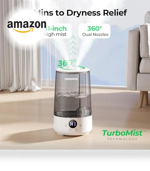 3.6 L Cool Mist Humidifier with Oil Diffuser and 7 Color Light — Air Moisturizers, Homvana